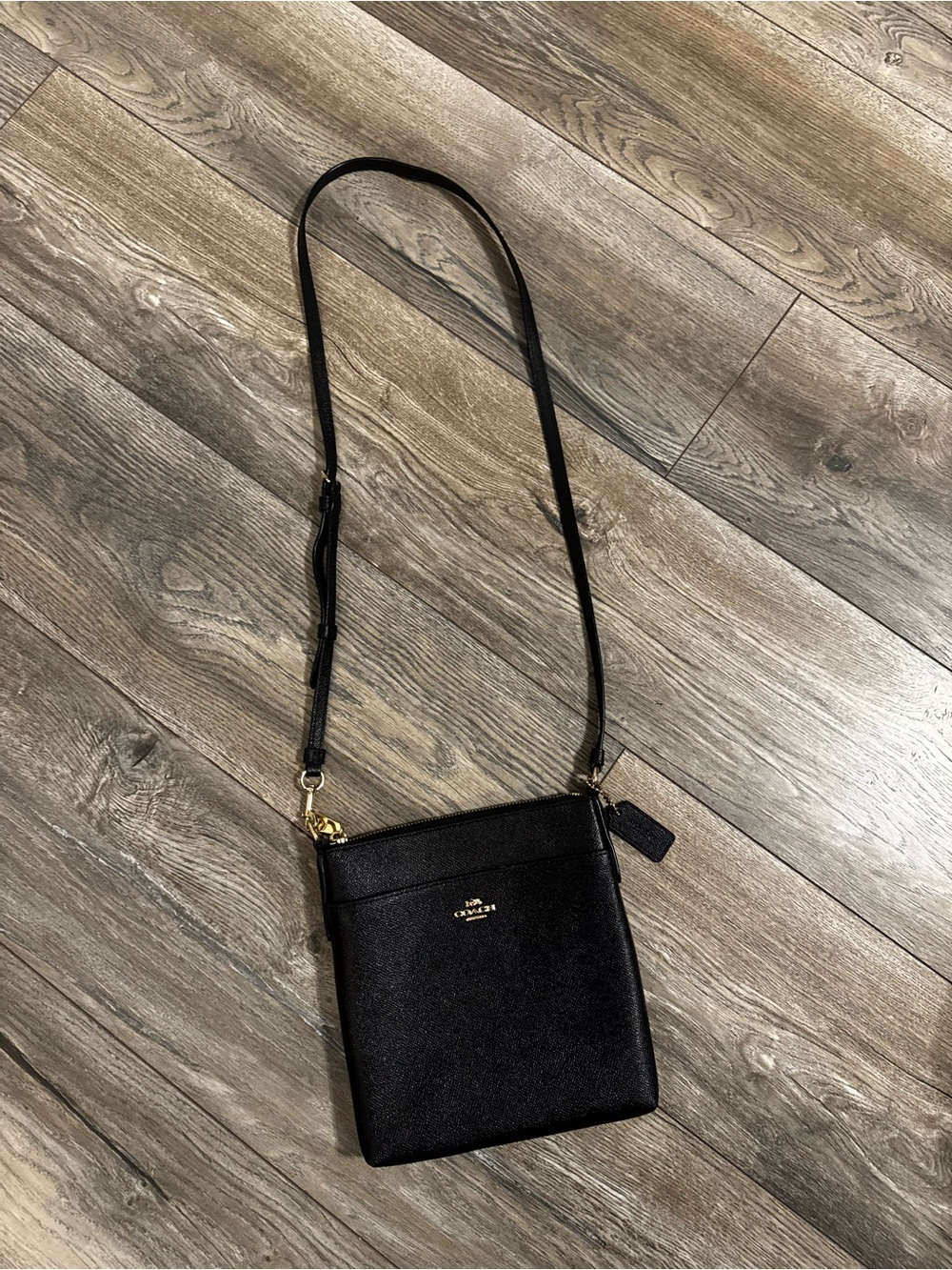 Coach KITT Black Leather Crossbody with Gold Hardware